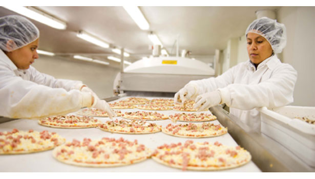 frozen pizza factory workers
