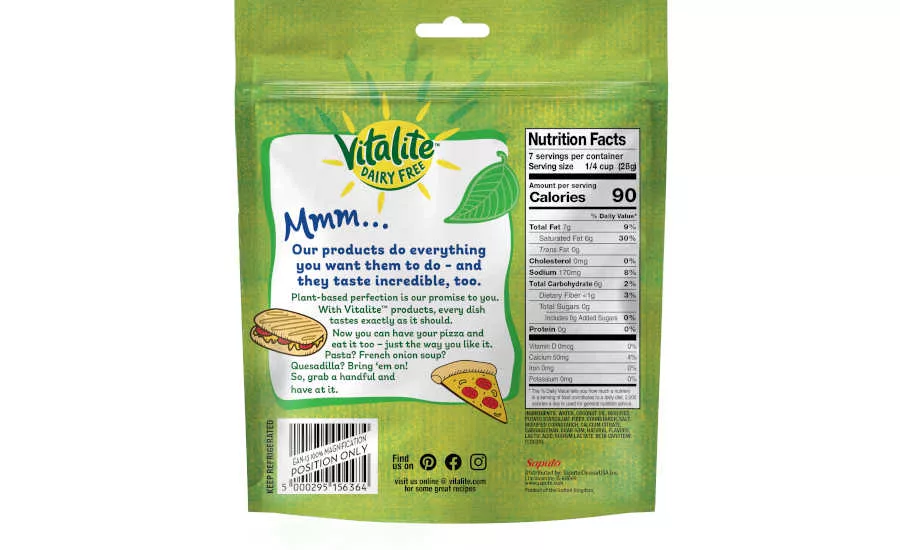 Plant based shredded mozzarella Vitalite Saputo packaging