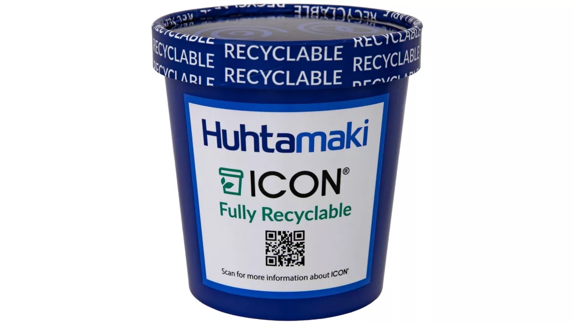 Image of an ice cream carton with a Huhtamaki logo