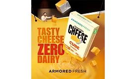 Armored Fresh Billboard featuring the product in its packaging and cubes of cheese outside, with a man from above reaching for it