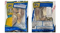 Side-by-side images of the front and back ineligible frozen catfish packaging Side-by-side images of the front and back ineligible frozen catfish packaging