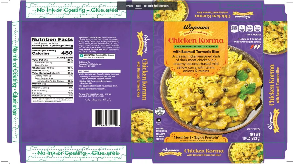 2D unfolded packaging of Wegman's product under the public health alert.