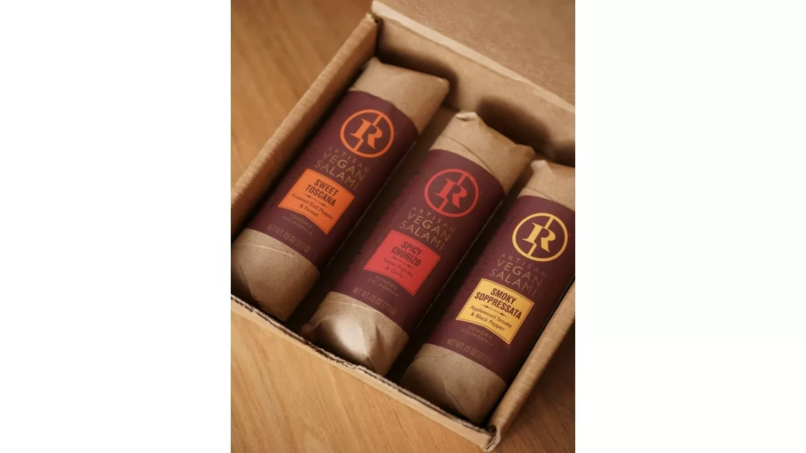A box of Renegade Foods' vegan salami.
