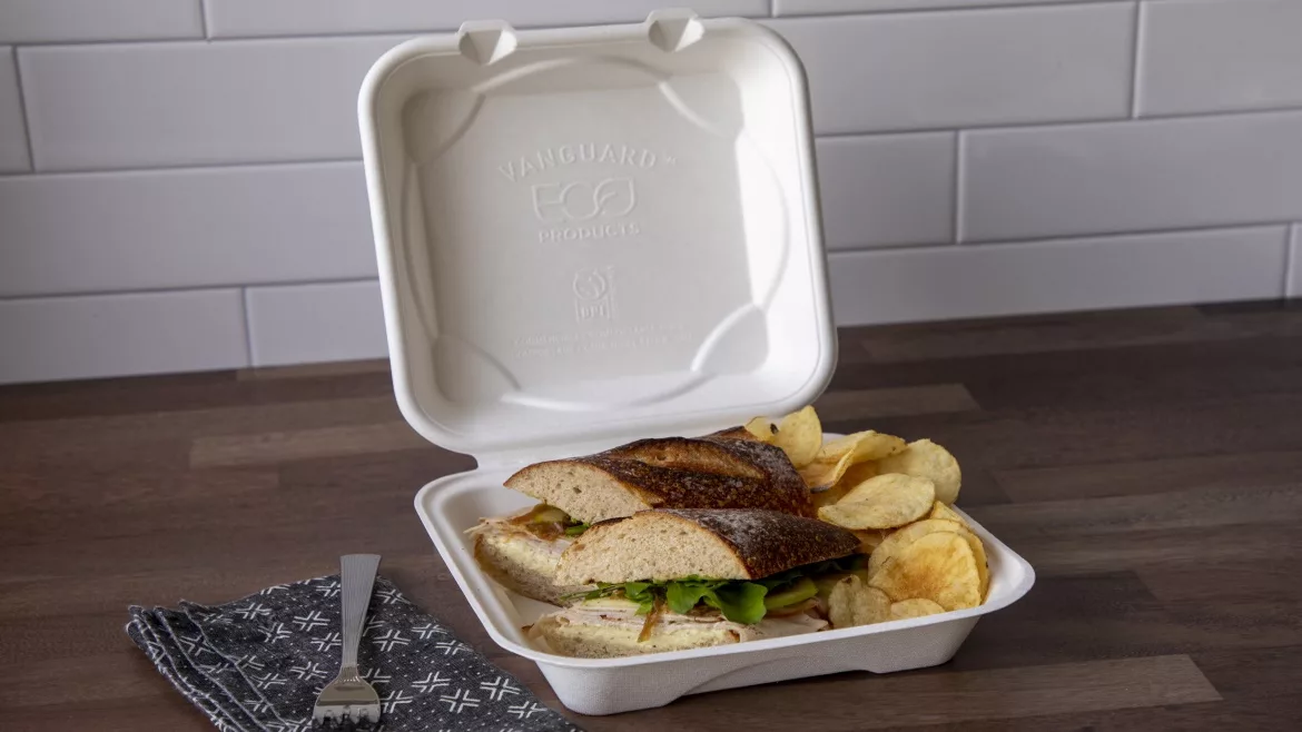 Eco-Product's Vanguard clamshell fiber molded packaging