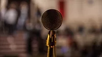 A microphone with the background blurred.