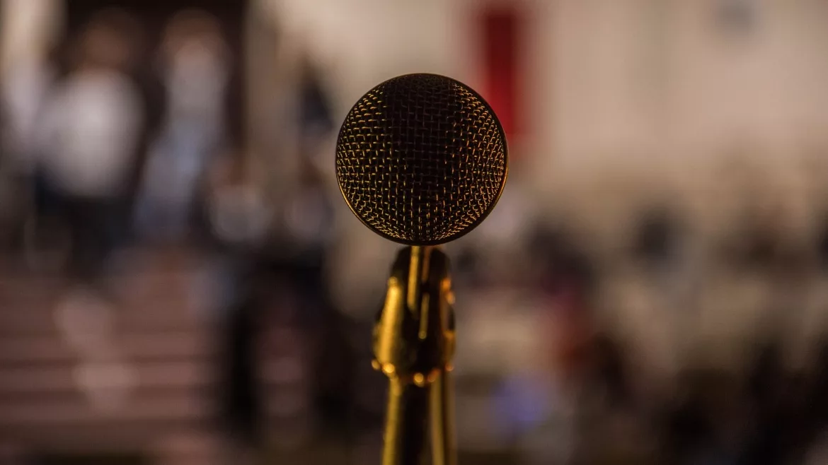 A microphone with the background blurred.