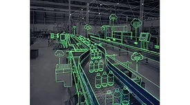 highlighted bottle outlines in a packaging facility