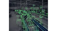 highlighted bottle outlines in a packaging facility highlighted bottle outlines in a packaging facility
