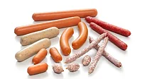 Various cased meat products on a white background Various cased meat products on a white background