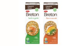 Breton's gluten-free cracker packages side-by-side