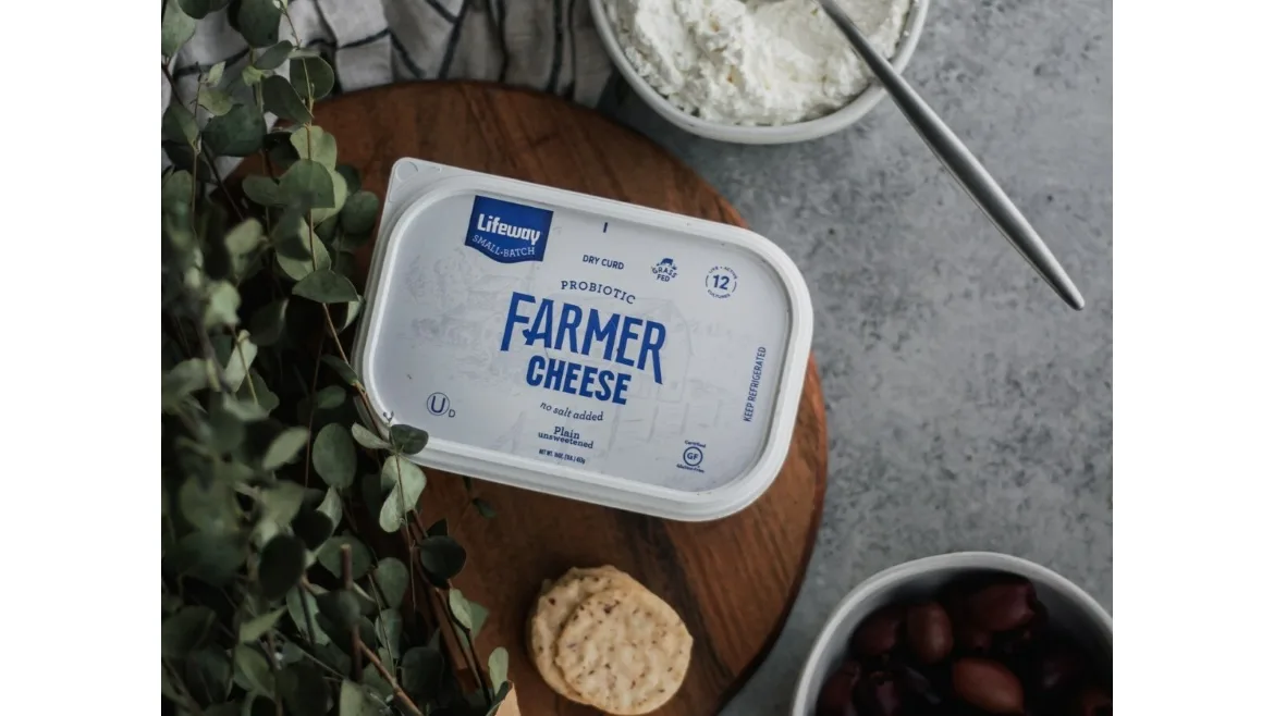 Lifeway farmer cheese on a charcutier board