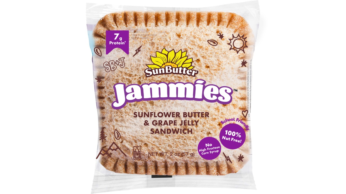 SunButter's grape-flavored frozen Jammies sandwich in its packaging