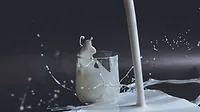 Milk being poured into a small glass