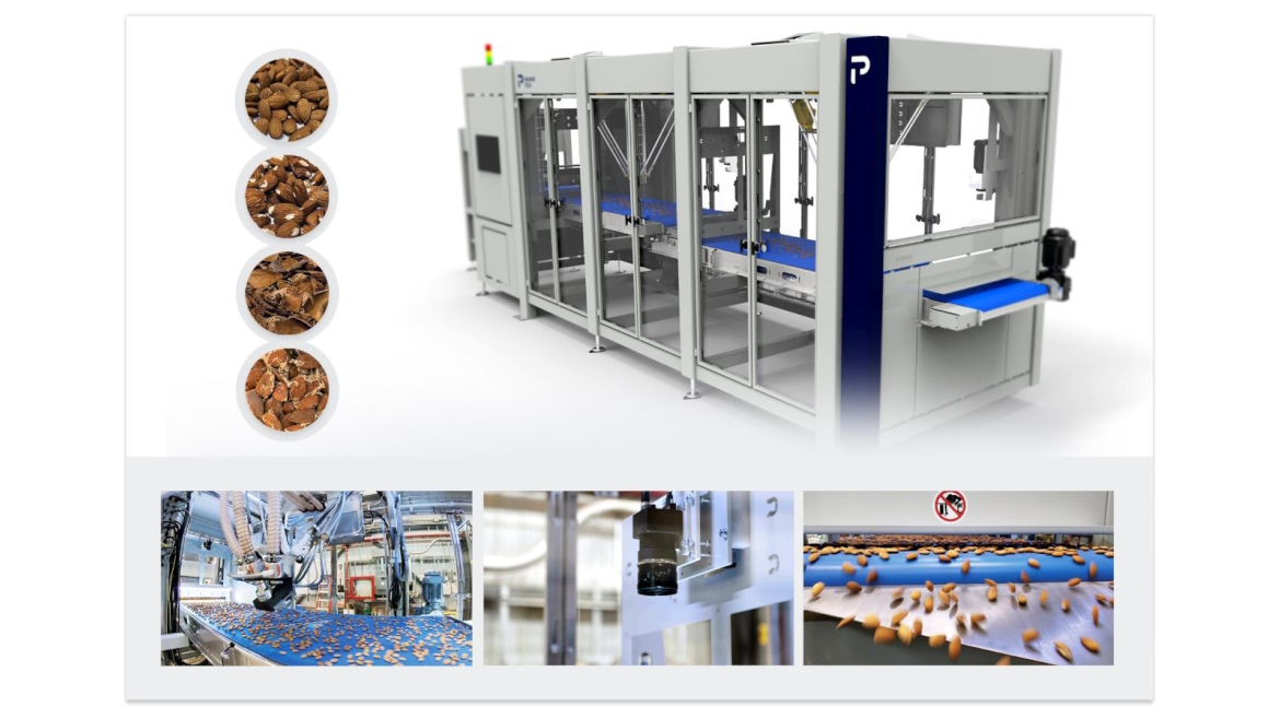 The AI-powered nut sorter removes nuts with defects.