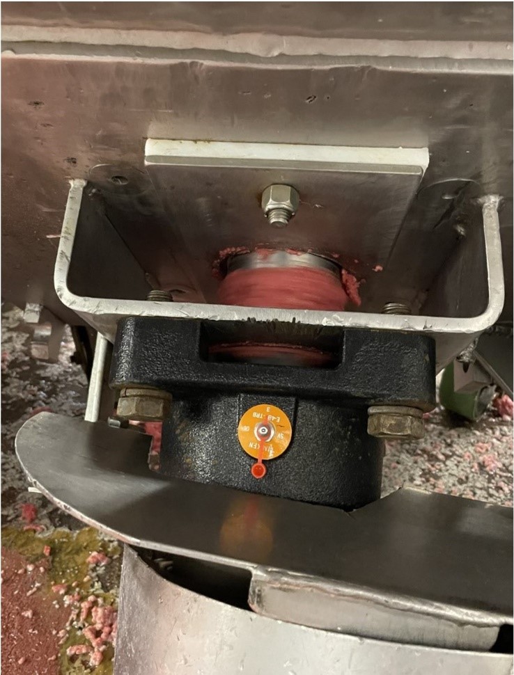 Type-E Roller Mounted Bearing Unit with a Stand-Off Bracket on a Screw Auger