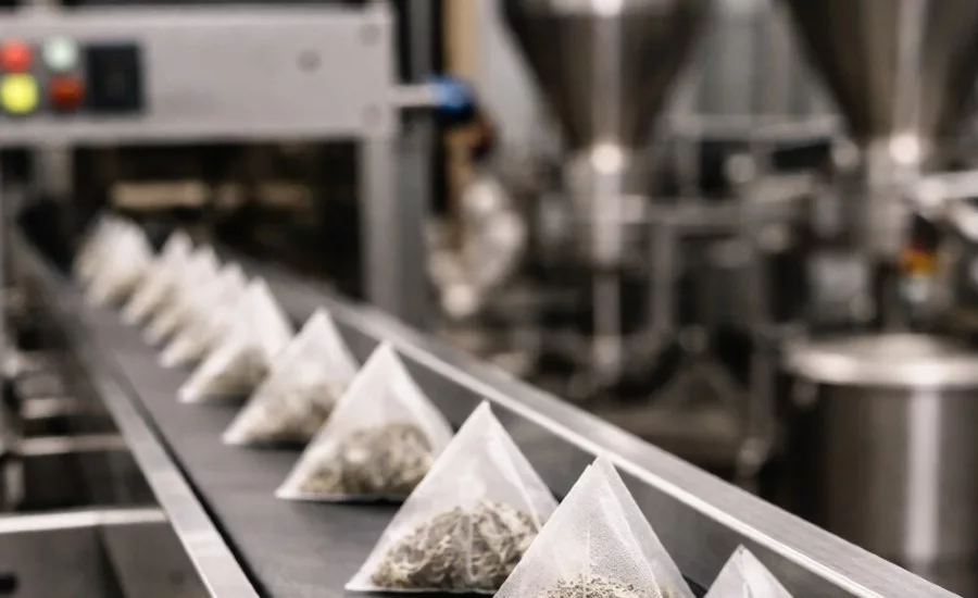 Caraway tea on conveyor