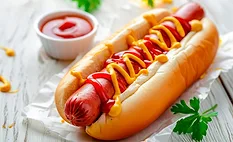 hot dog with ketchup and mustard