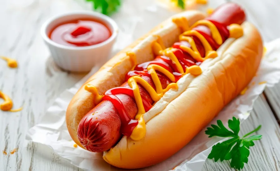 hot dog with ketchup and mustard