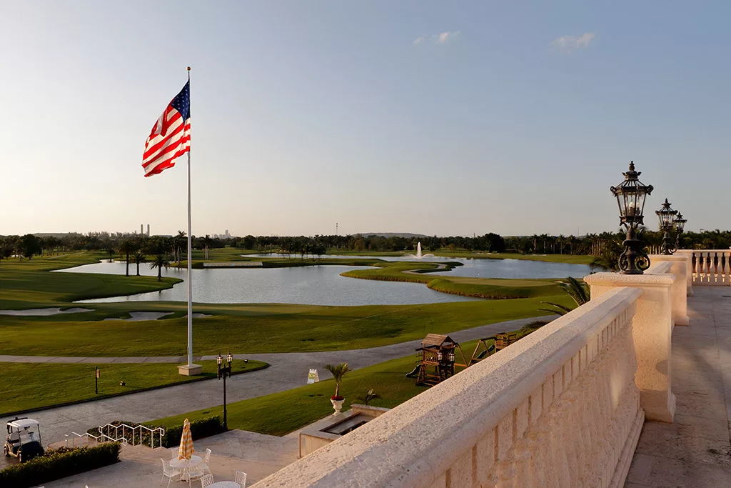 The balcony overlooking the golf course at the Doral Resort in Miami.