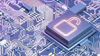 Data Breach, Cyber security concept, digital data security with open padlock on chip of motherboard. Digitally generated image. 3d render.