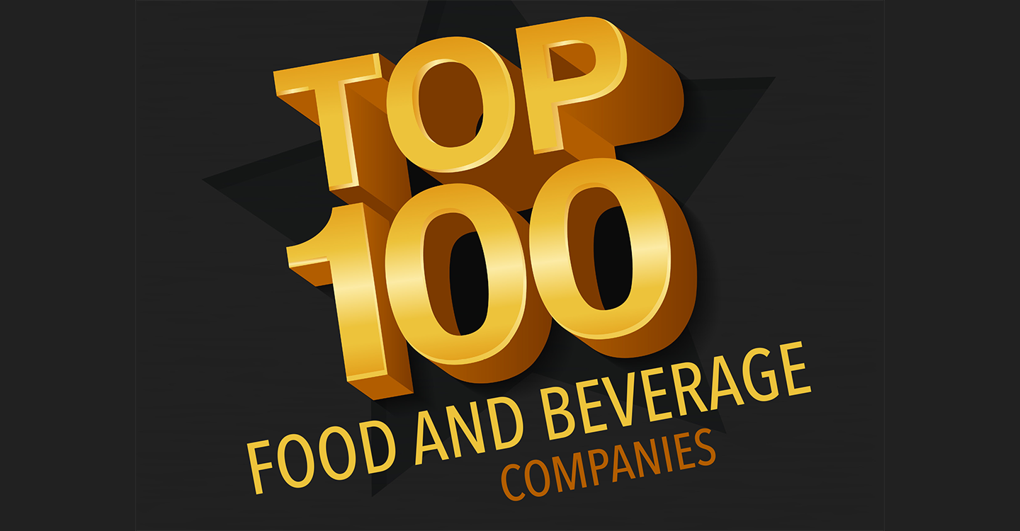 FOOD ENGINEERING Top 100 Food and Beverage Companies logo in gold on a black background.