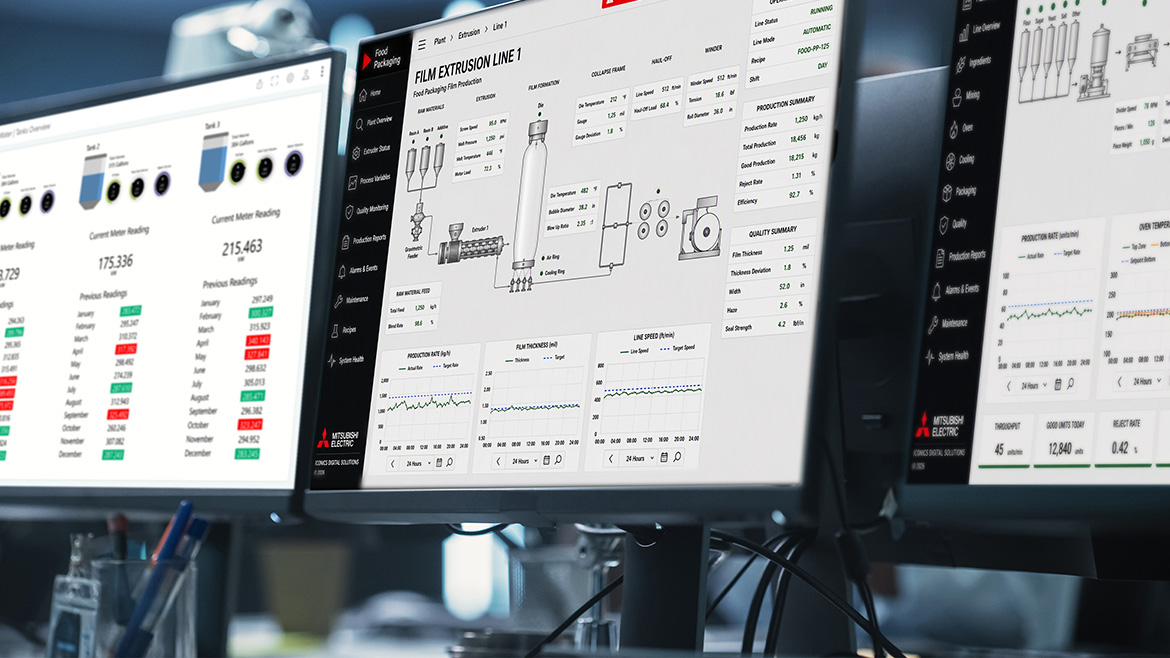 Operator console with production data.