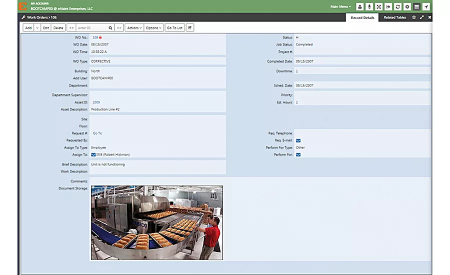 work order on bakery line