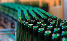 bottles on production line