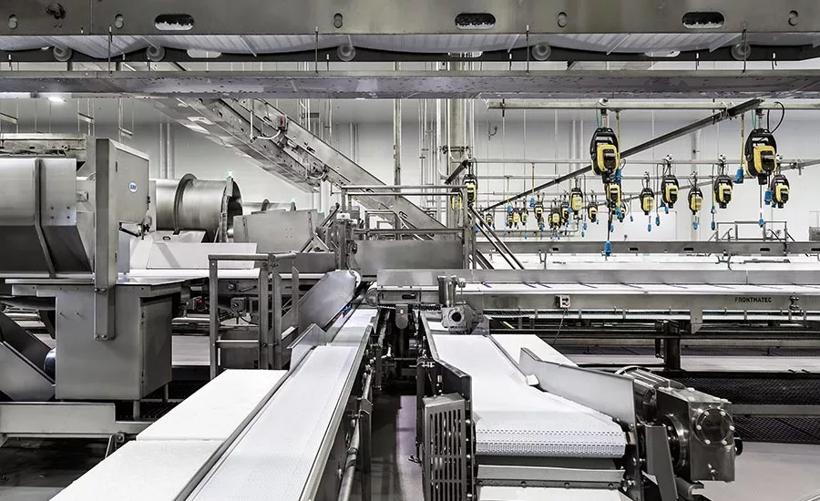 conveying lines at Prestage Farms pork processing facility