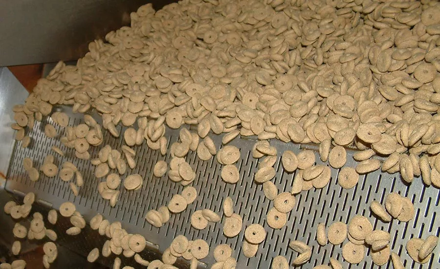 petfood coming out of a Buhler dryer
