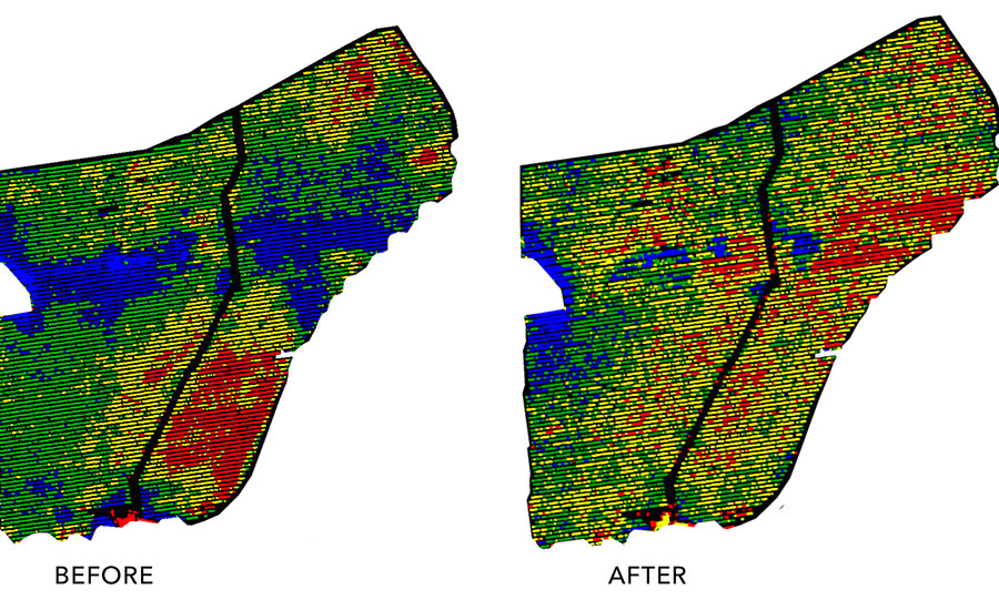 California vineyard water stress imagery, before and after