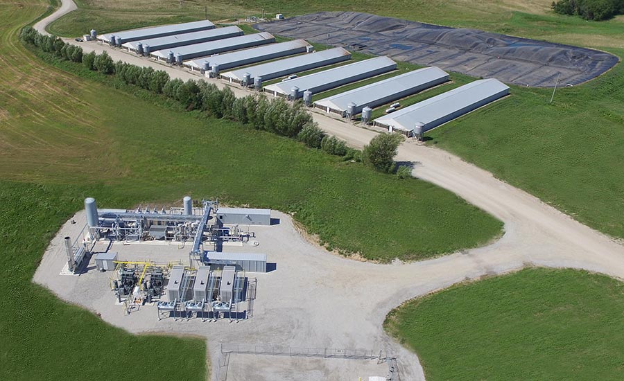 Aerial view of a Monarch Bioenergy manure to RNG facility