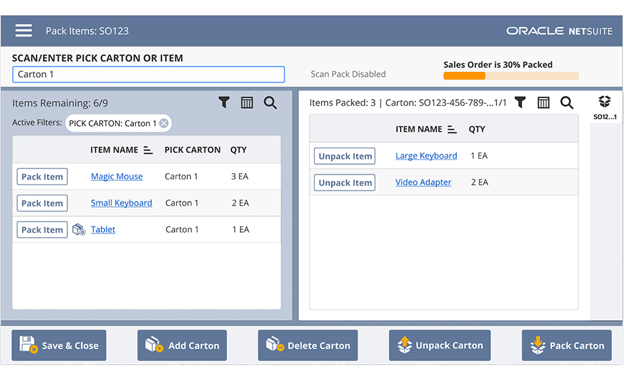 Oracle NetSuite Pack Station