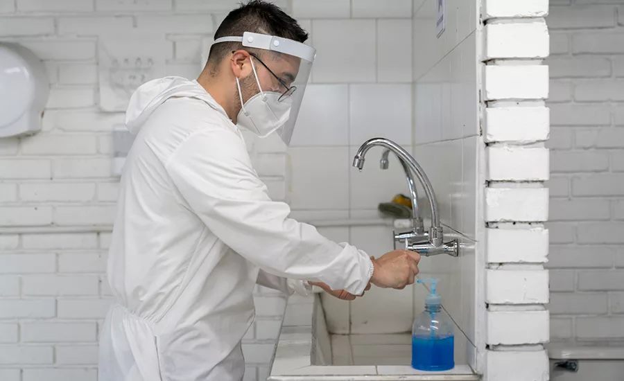 handwashing and sanitizing station