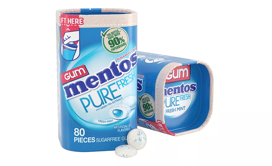 Gum packed in a paperboard-based bottle