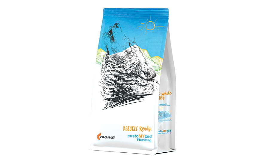 example of a monomaterial, premium reclosable pet food bag