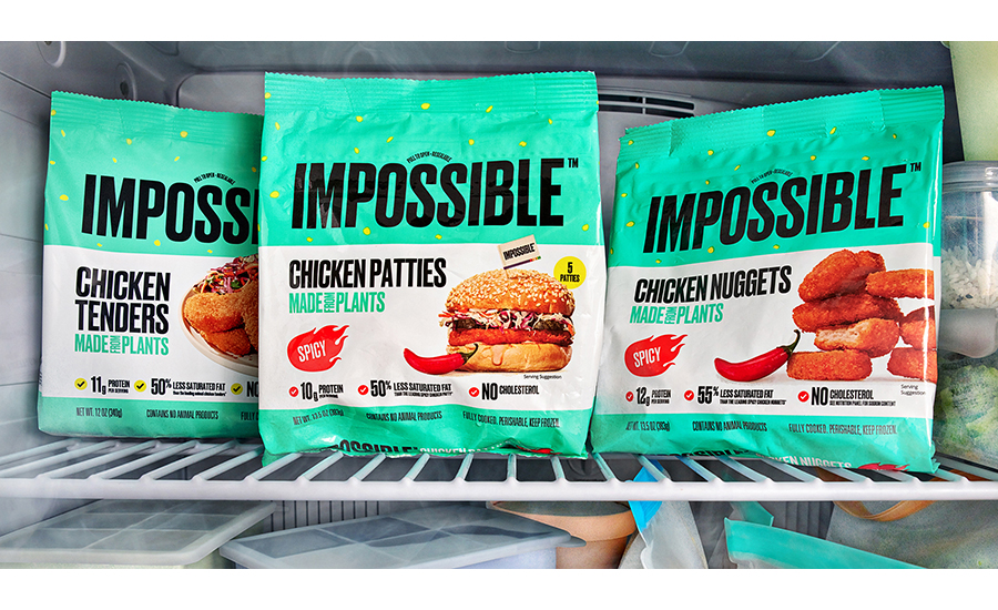 Spicy chicken nuggets, spicy chicken patties and chicken tenders from Impossible Foods