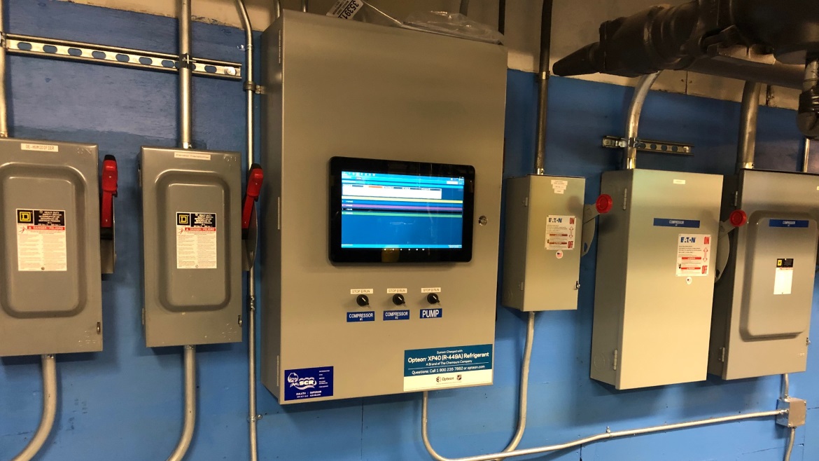 The installed E3 monitor in the food bank building.