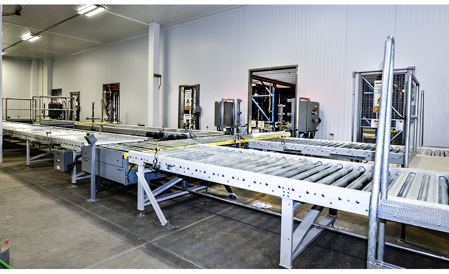 An automated conveyor system routes products