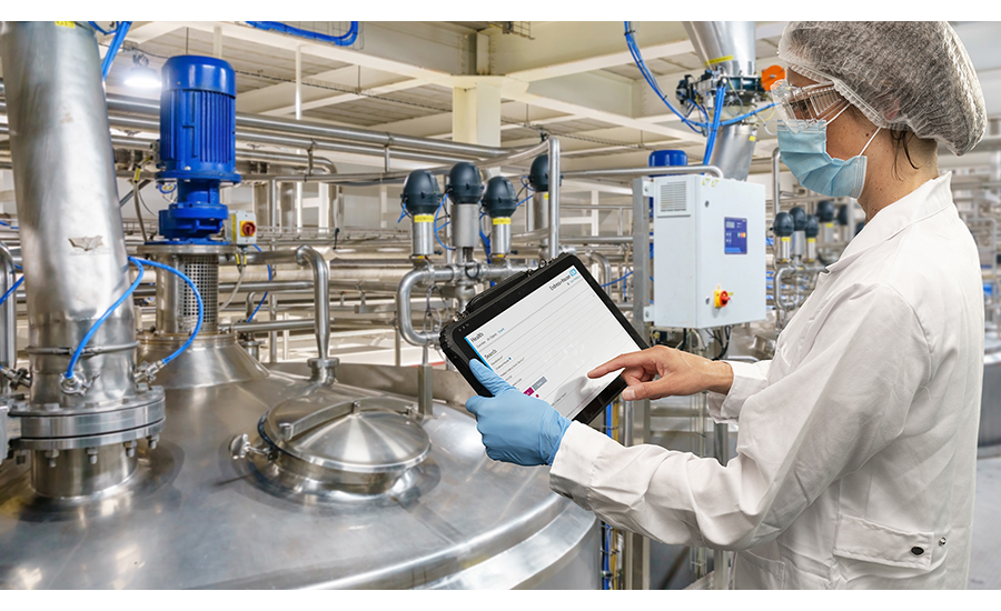 A maintenance technician uses Endress+Hauser Netilion Health instrument maintenance software