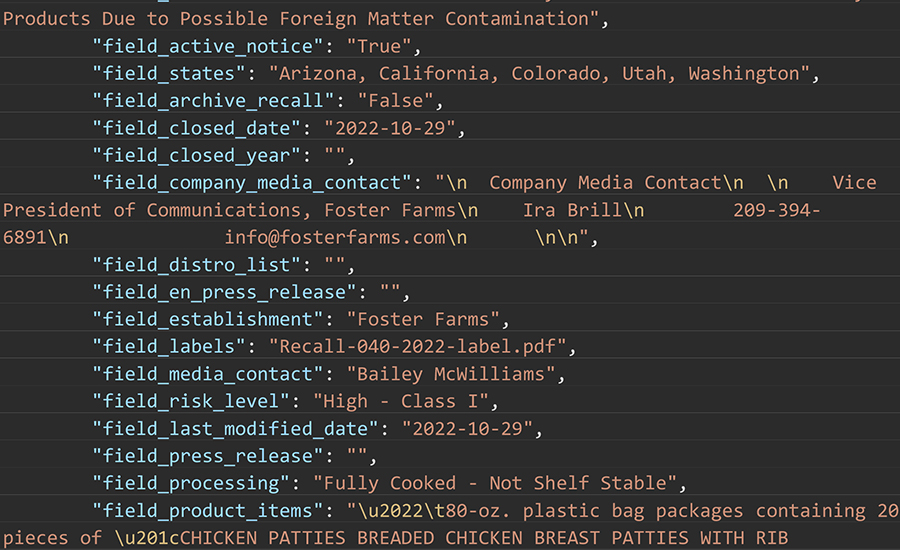 USDA/FSIS’s Recall Alert API