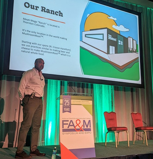 Joe Johnston talking at FA&M about Meati Foods’ Mega Ranch