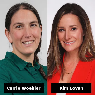 Side-by-side headshots of Carrie Woehler and Kim Lovan