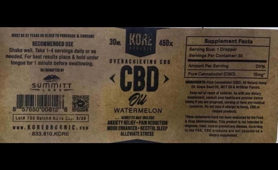 Recalled watermelon CBD oil label