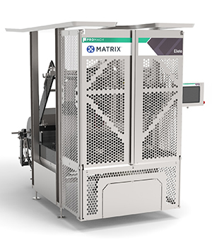 Matrix Packaging Machinery, a ProMach brand, demonstrated its hygienic Premier Elete vertical form fill seal for the packaging of parmesan cheese 